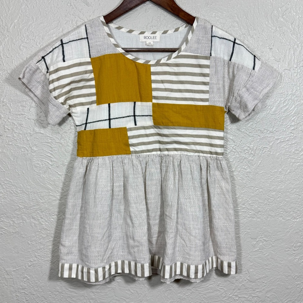 ROOLEE Patchwork Babydoll‎ Top XS Peplum Cotton Lined Garden Cottage Lagenlook